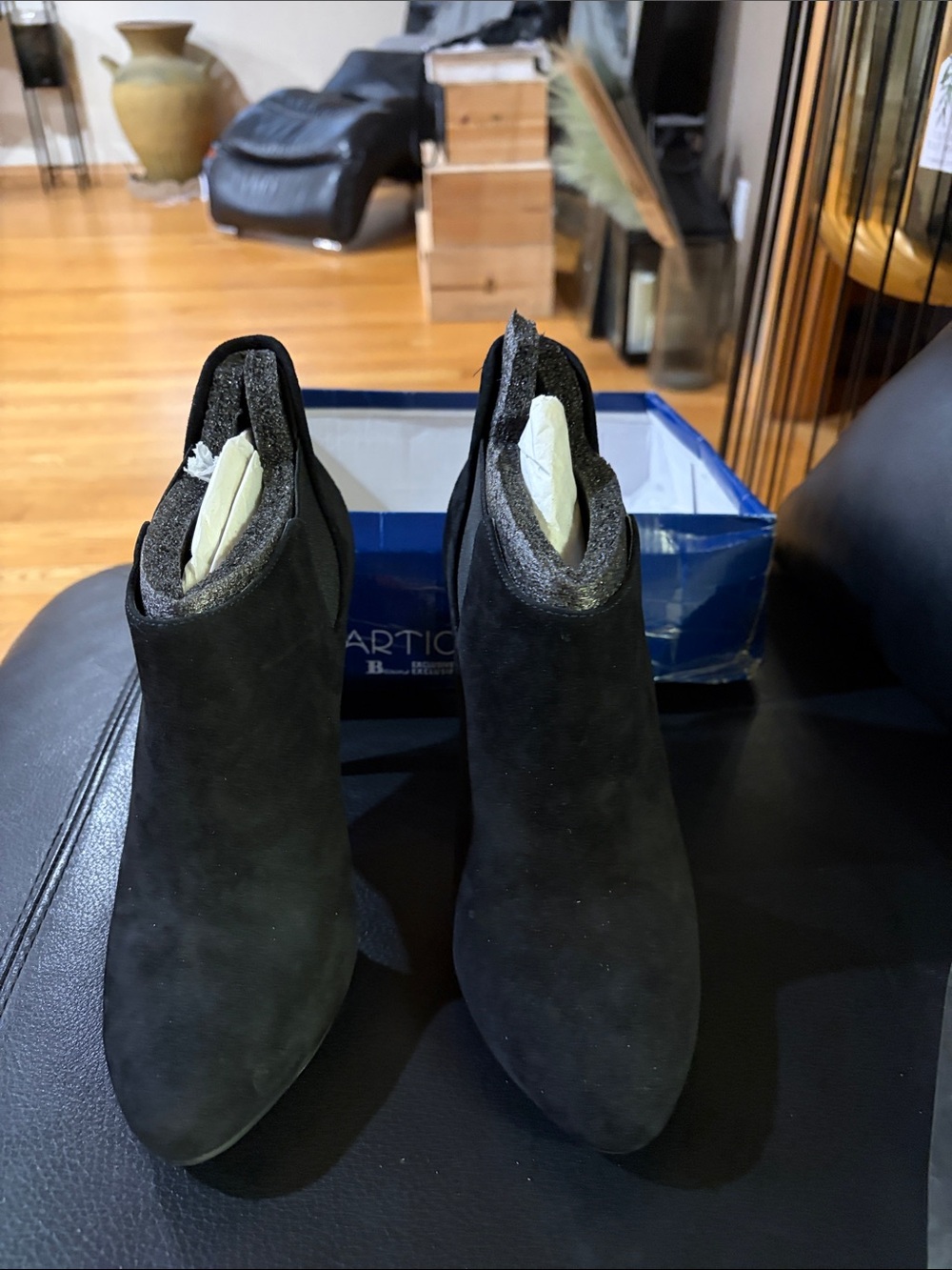 Guess Black Suede Ankle Booties with Pointed Toe
